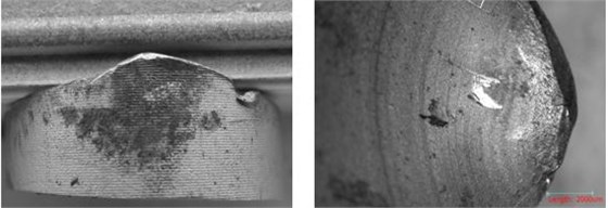 圖11-75 桿部斷口側面損傷銹蝕宏觀形貌圖11-76 桿部斷口疲勞弧線形貌