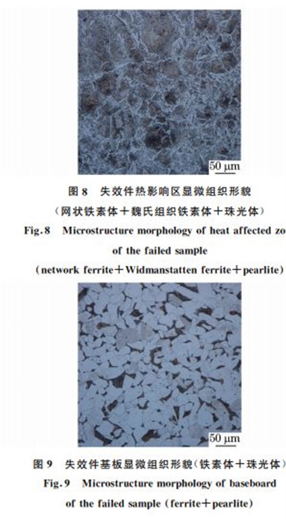 圖8 失效件熱影響區顯微組織形貌 圖8 失效件熱影響區顯微組織形貌