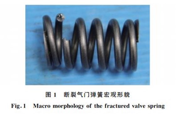 圖1 斷裂氣門(mén)彈簧宏觀形貌 圖1 斷裂氣門(mén)彈簧宏觀形貌