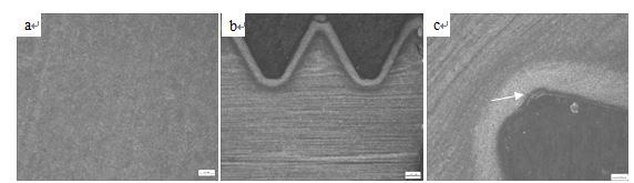a.回火索氏體組織 b.螺紋滲碳層 c.螺紋根部裂紋 a.回火索氏體組織 b.螺紋滲碳層 c.螺紋根部裂紋