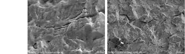 圖11-214 斷面B區疲勞條帶形貌 圖11-215 斷面C區微觀形貌