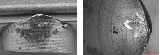 圖11-75 桿部斷口側面損傷銹蝕宏觀形貌圖11-76 桿部斷口疲勞弧線形貌
